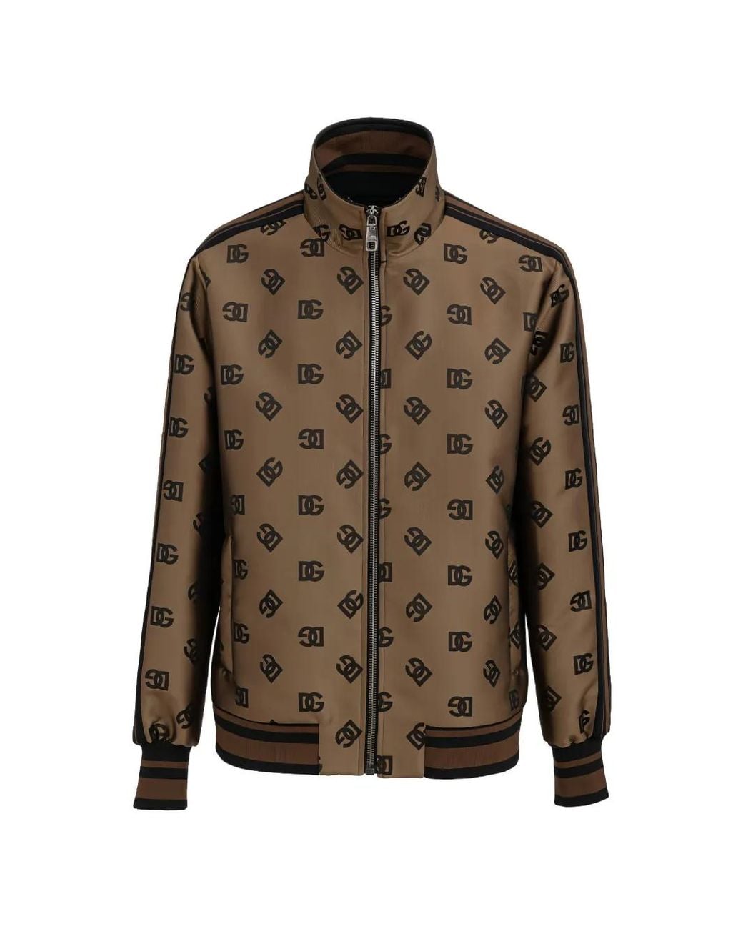Dolce & Gabbana Brown Logo-Print High-Neck Track Jacket for men