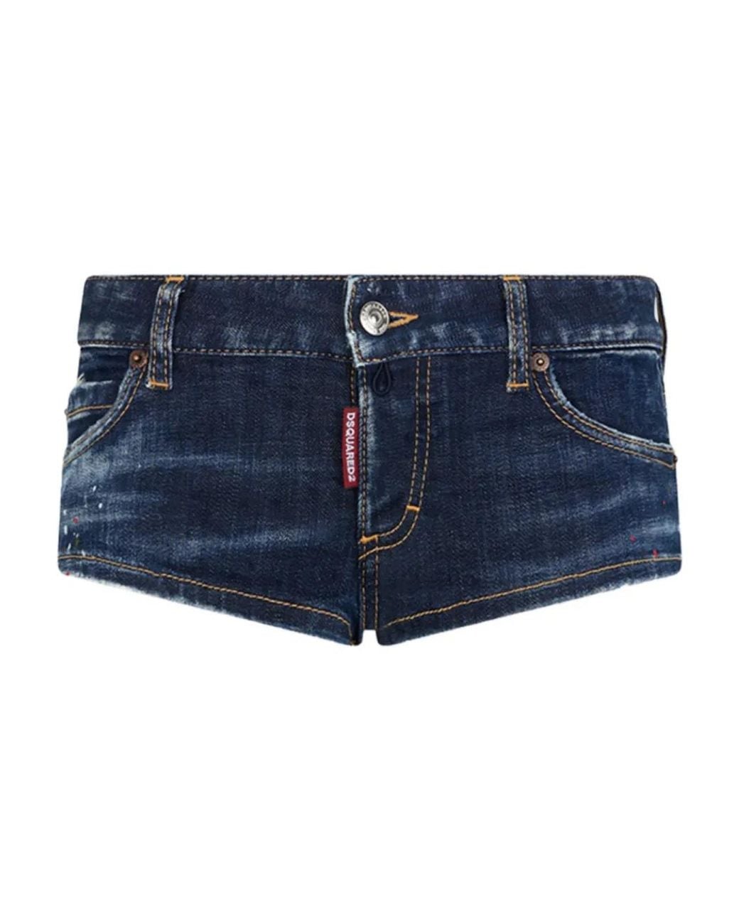 DSquared² Blue Dark Busted Rebel Mini Shorts
