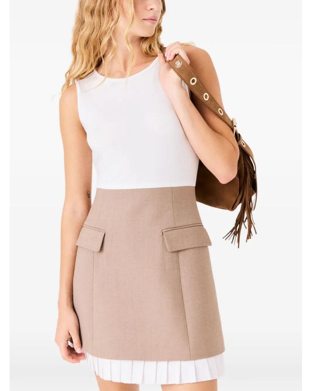 Maje Pink Pleated Button-Up Mini Dress