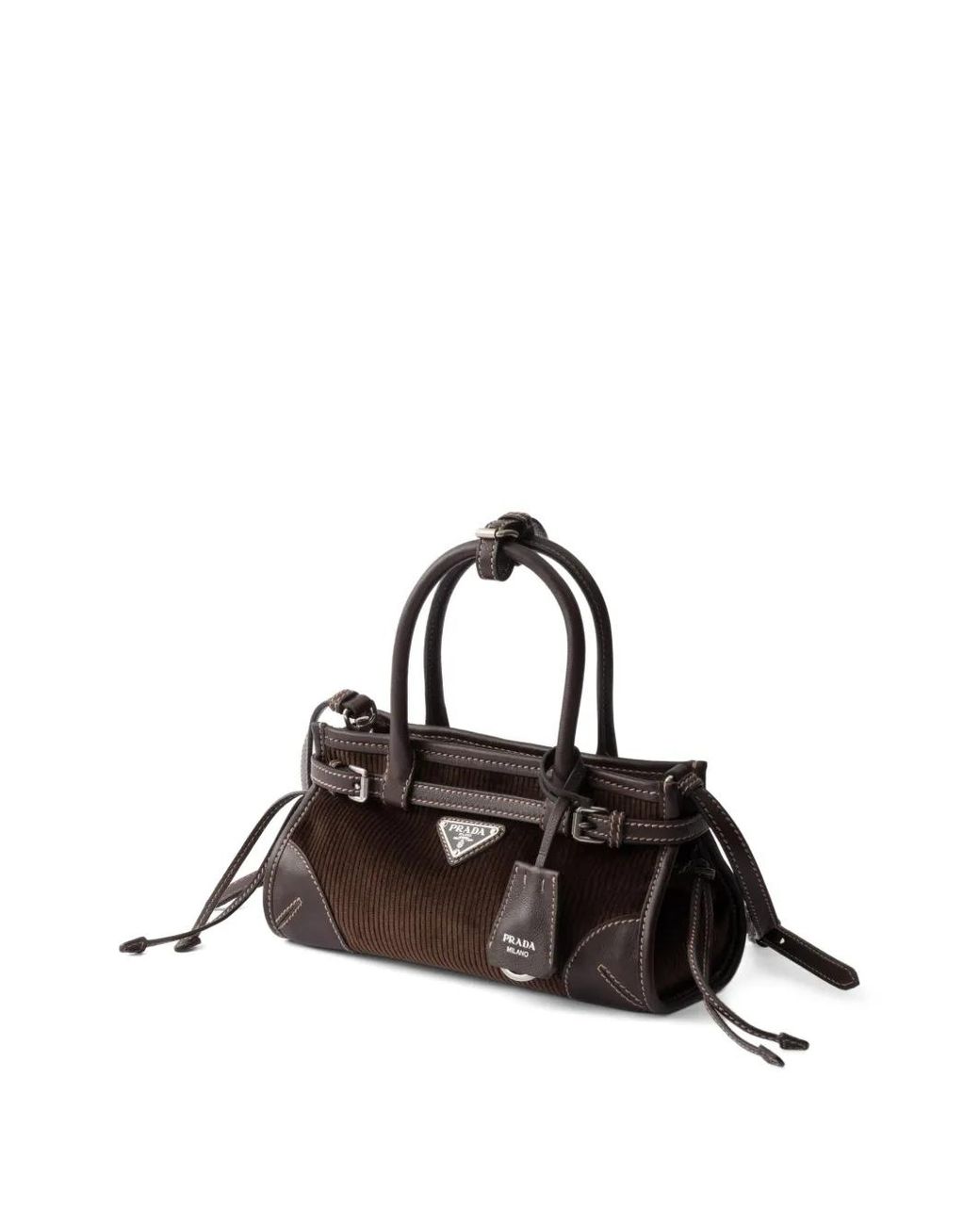 Prada Black Bonnie Small Corduroy And Leather Handbag