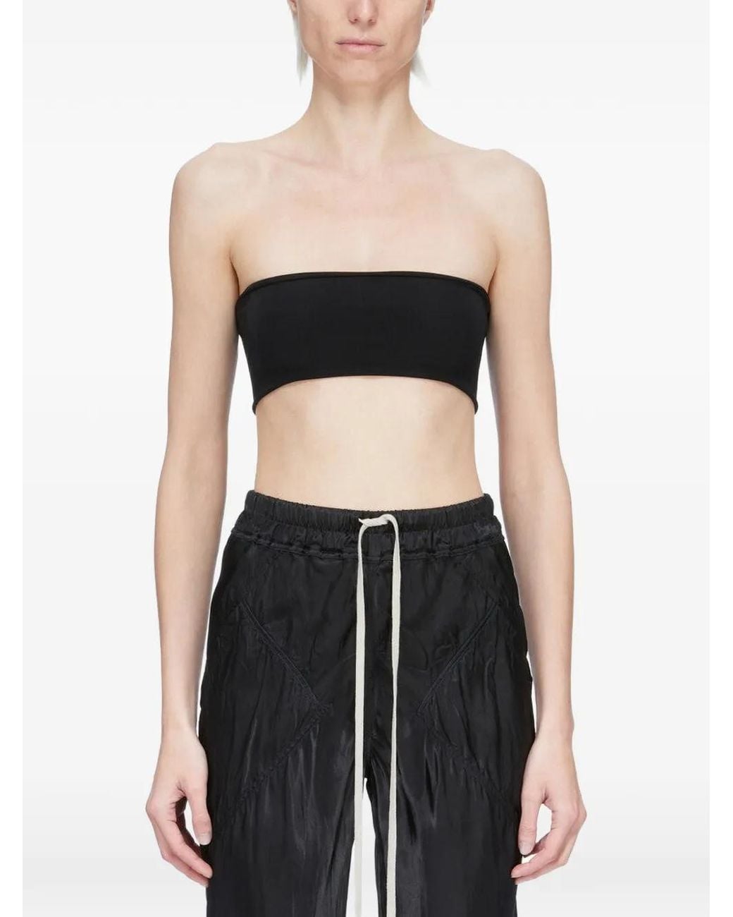 Rick Owens Black Strapless Viscose Bandeau Top With Stretch Fabric