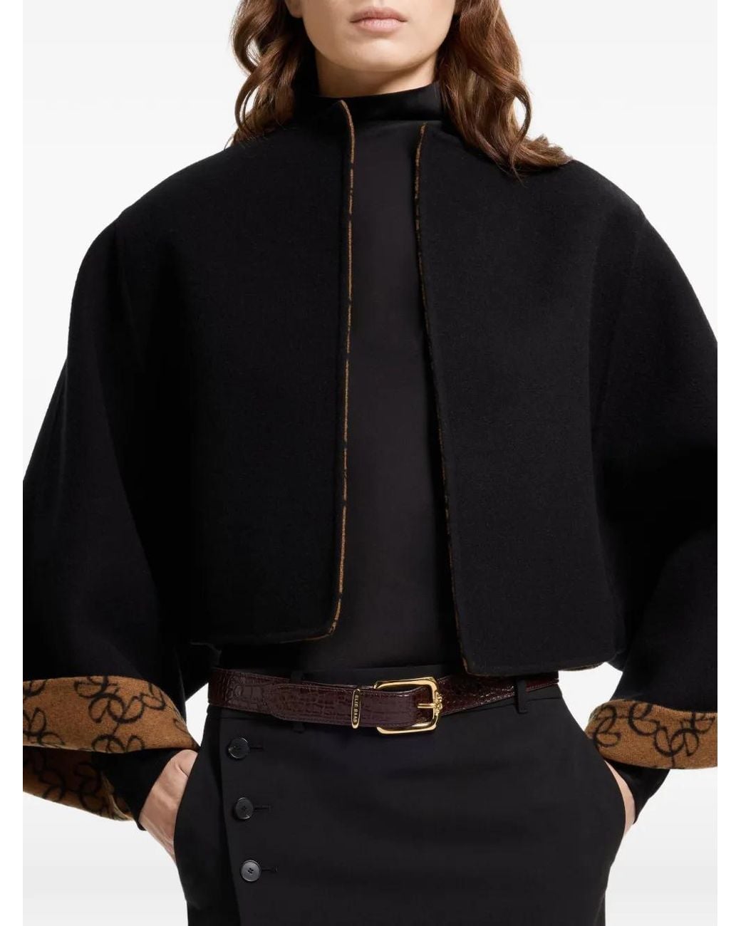 Elie Saab Black Reversible Monogram-Pattern Jacket