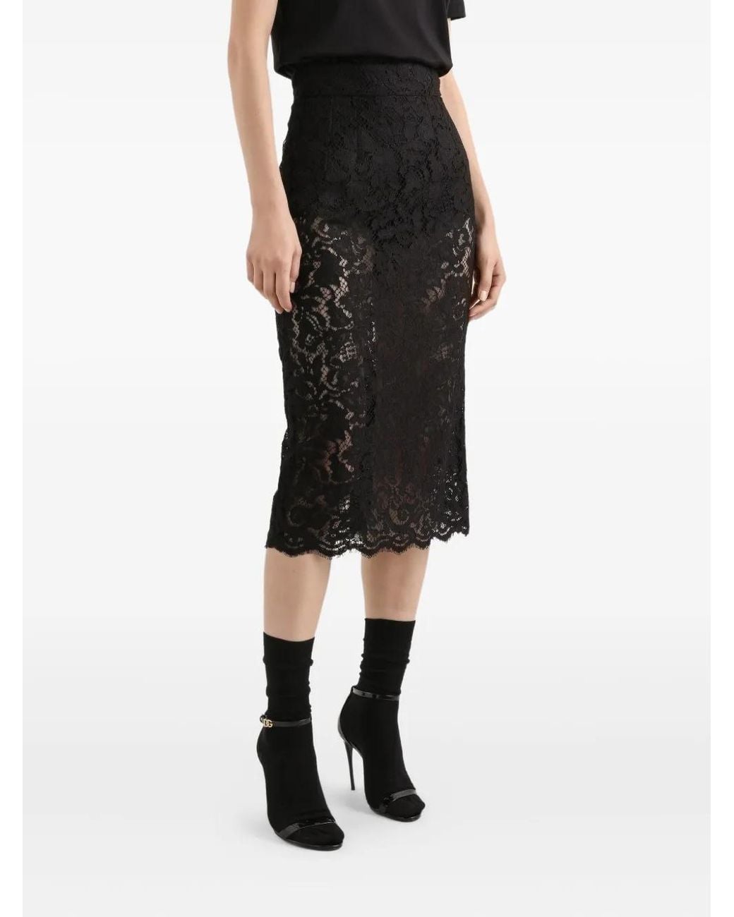 Dolce & Gabbana Black Cordonetto Lace Midi Skirt