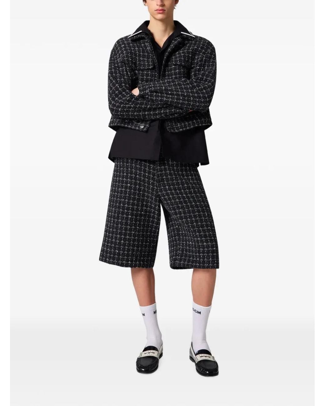 MSGM Black Check-Pattern Tweed Jacket for men