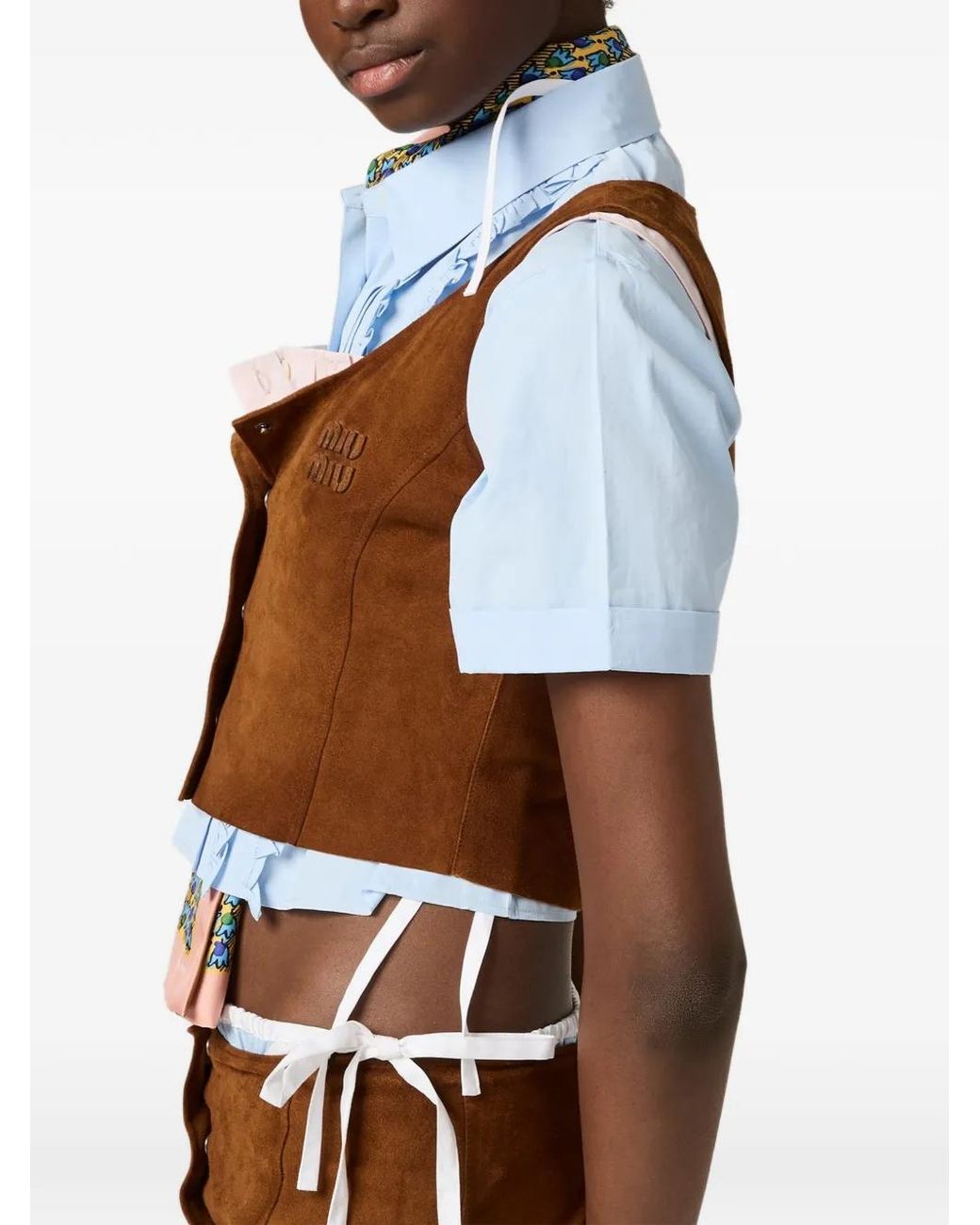 Miu Miu Brown Waxed Suede Top