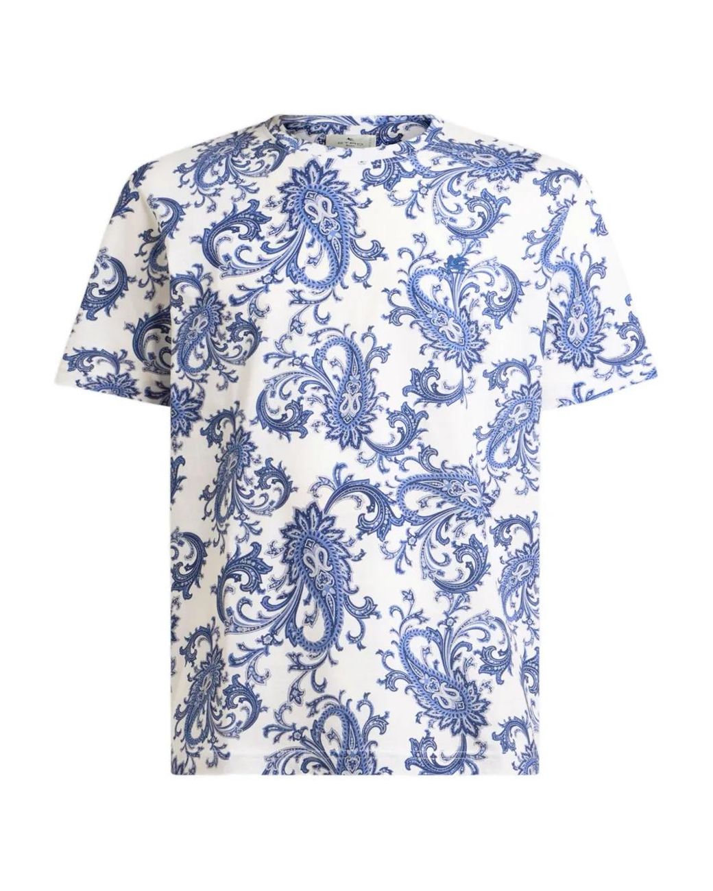 Etro Blue Leafy Paisley Motif T-Shirt for men