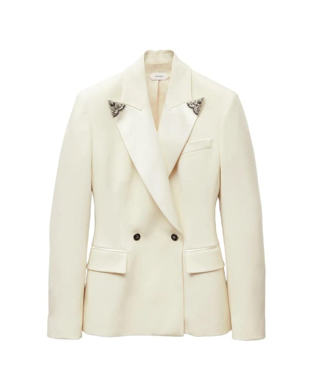 Versace White Embroidered Stretch Wool Blazer