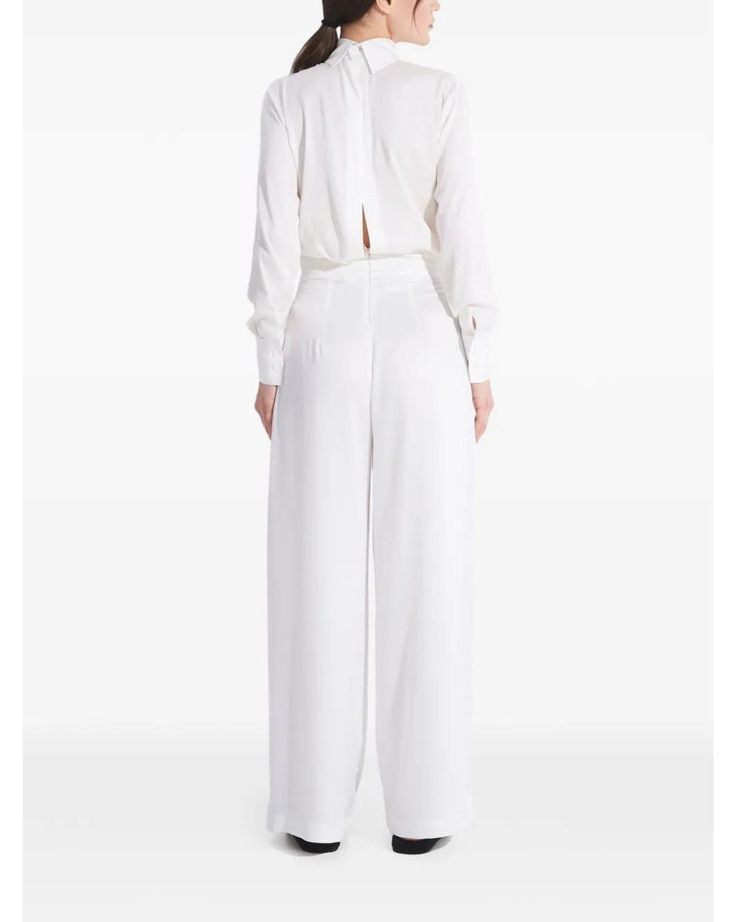 Tessitura Body Couture White Wide-Leg High-Waisted Trousers