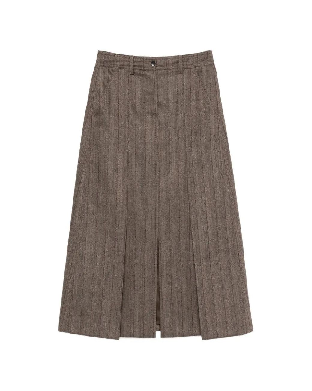 Seventy Brown Pinstripe-Pattern Pleated Maxi Skirt