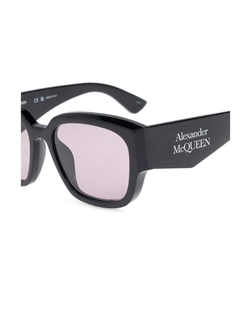 McQueen Brown Engraved-Logo Arm Sunglasses
