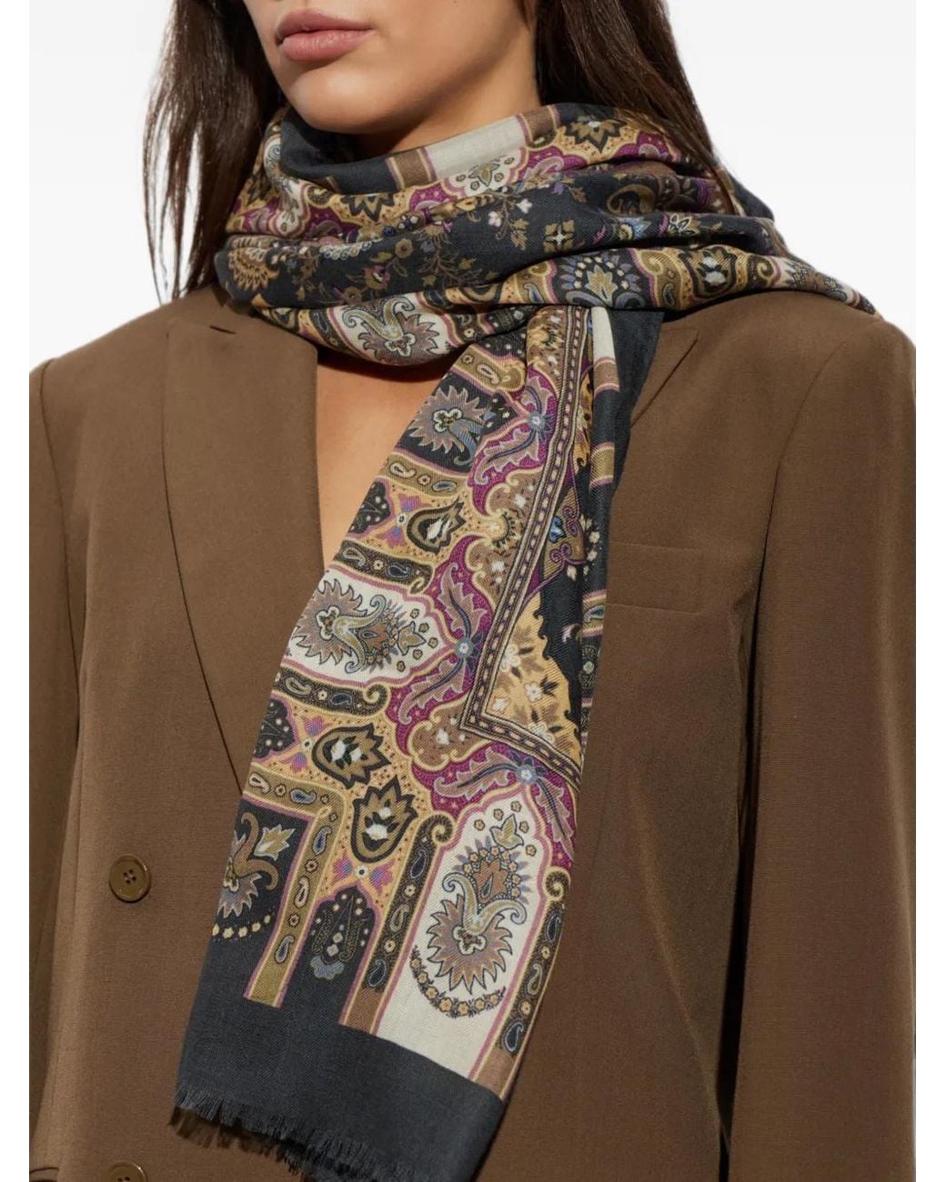 Etro Black Paisley-Print Frayed Scarf
