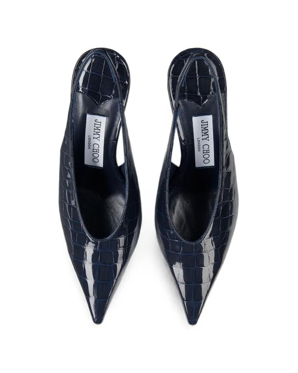 Jimmy Choo Blue Isa 80 Marine Shiny Croc-Embossed Leather Slingbacks