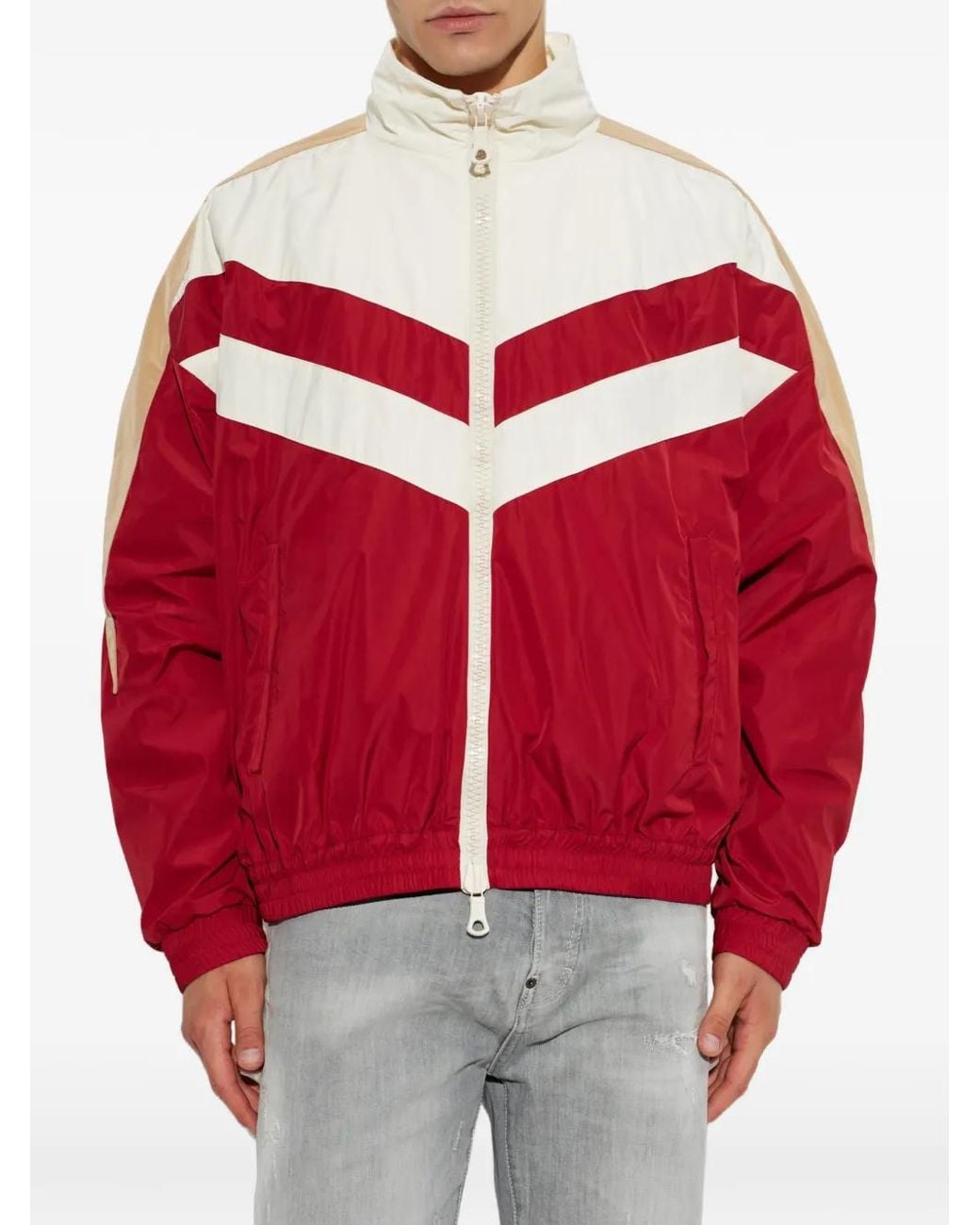 DSquared² Red Chevron-Patterned High-Neck Bomber Jacket for men