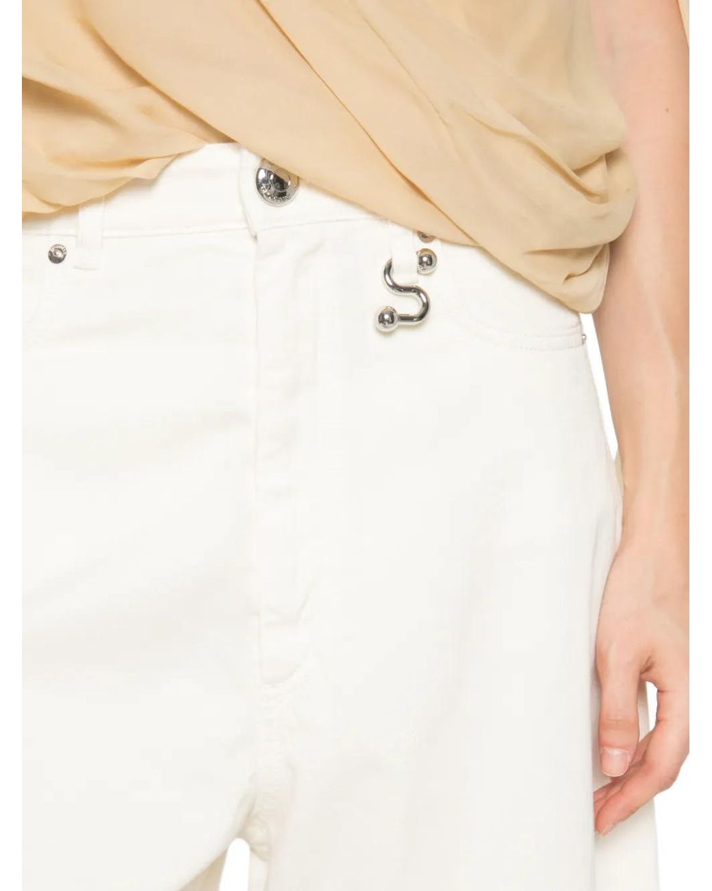 Sportmax White Jean Ample À Patch Logo