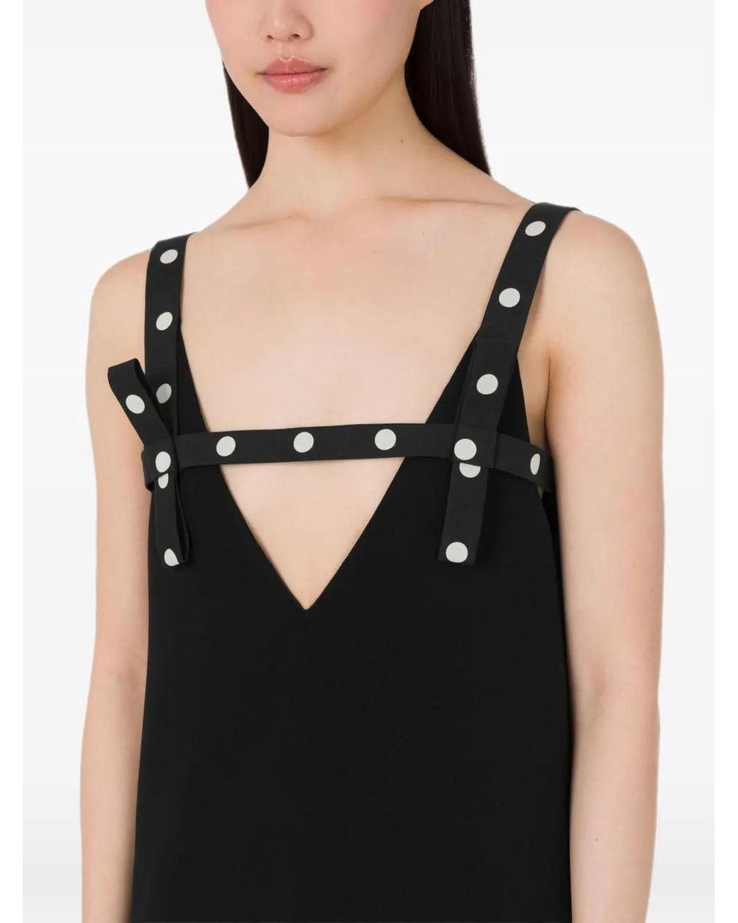 Moschino Black Polka-Dot Ruffled Midi Dress