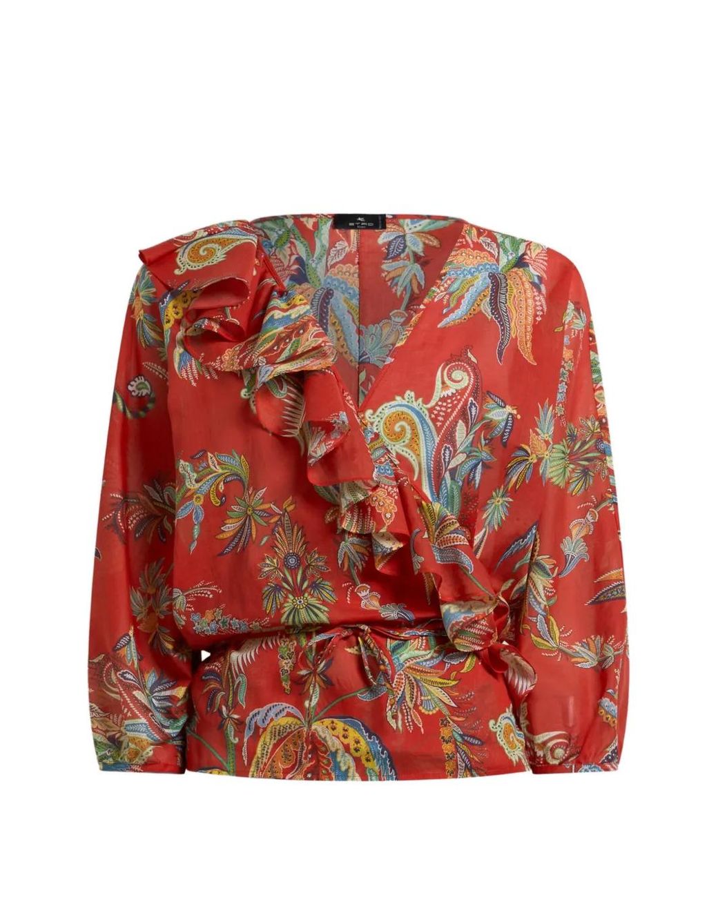 Etro Red Paisley-Print Ruffled Blouse