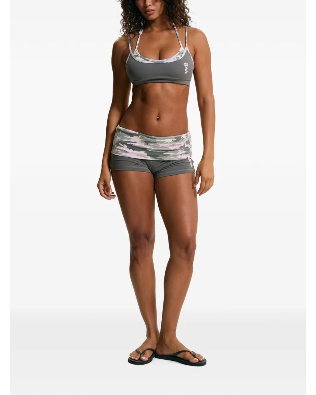 Juicy Couture Black Camo-Print Double-Layered Sports Bra