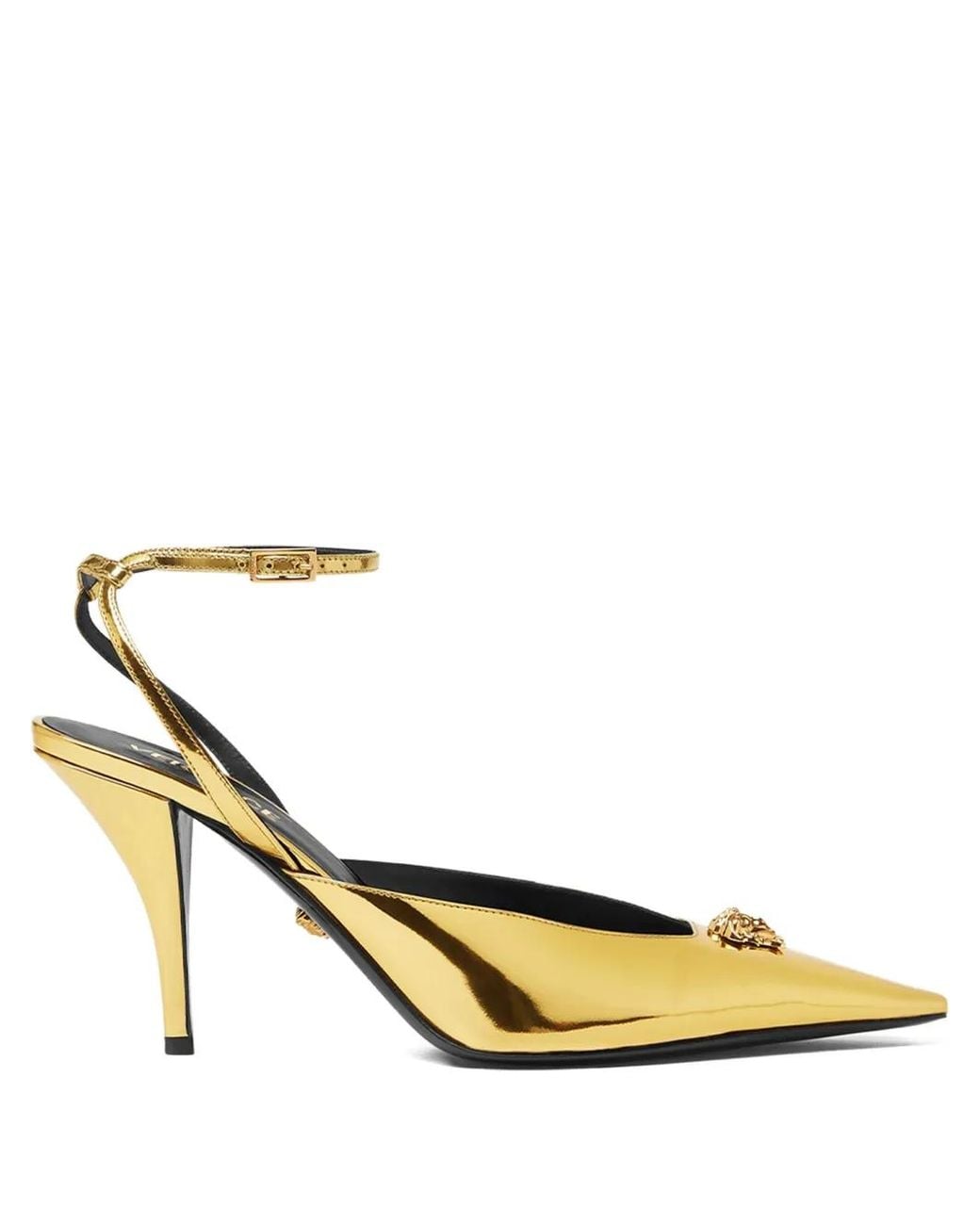 Versace Medusa Bow Metallic Pointed Toe Slingback Pump