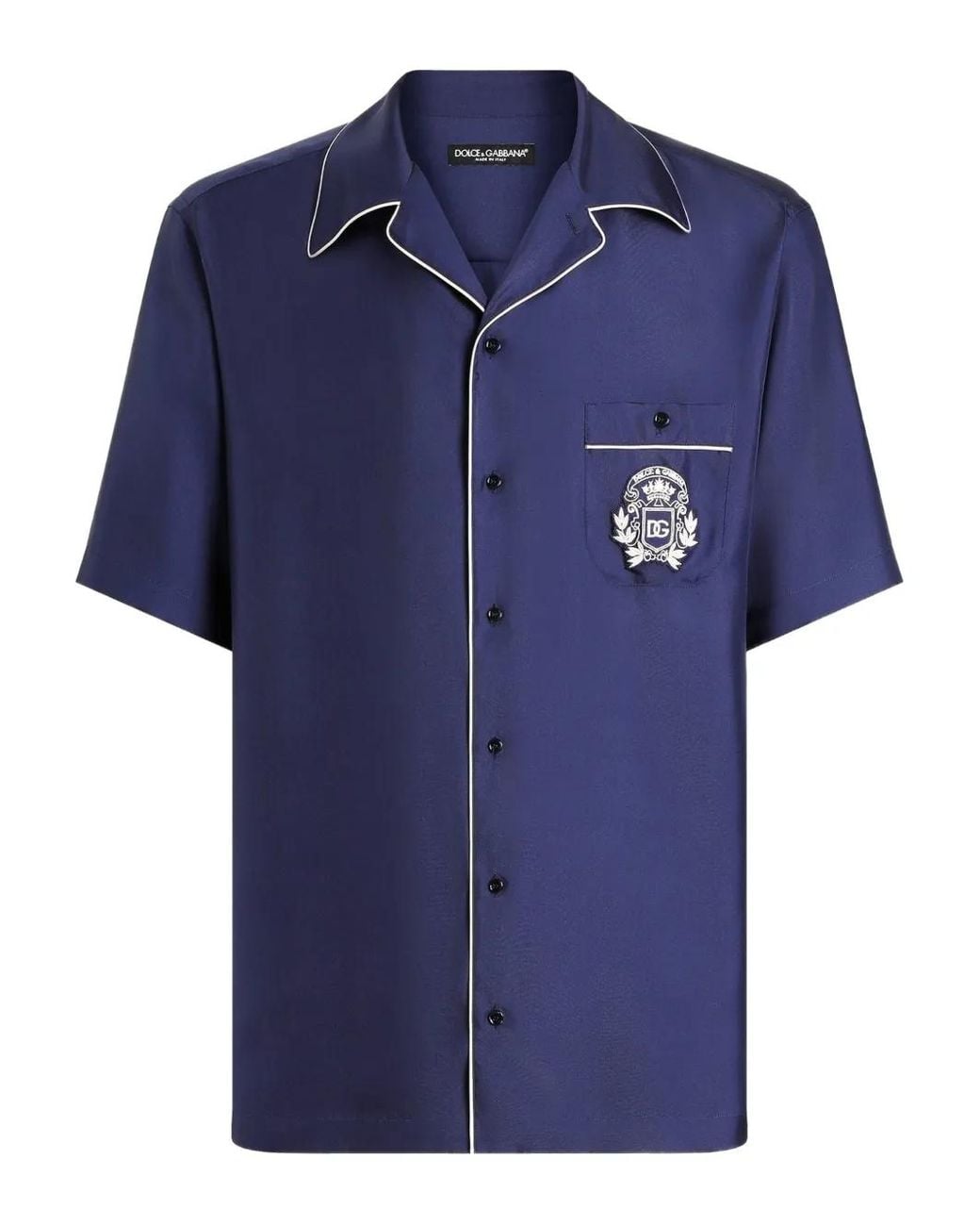 Dolce & Gabbana Blue Hawaii Piping-Embroidered Shirt for men