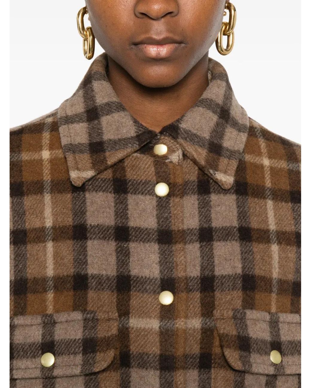 Marc O' Polo Brown Check-Pattern Overshirt