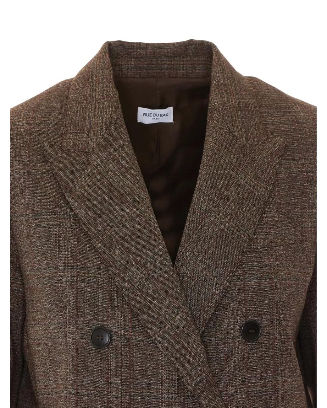 RUE DU BAC Brown Double-Breasted Check-Pattern Blazer