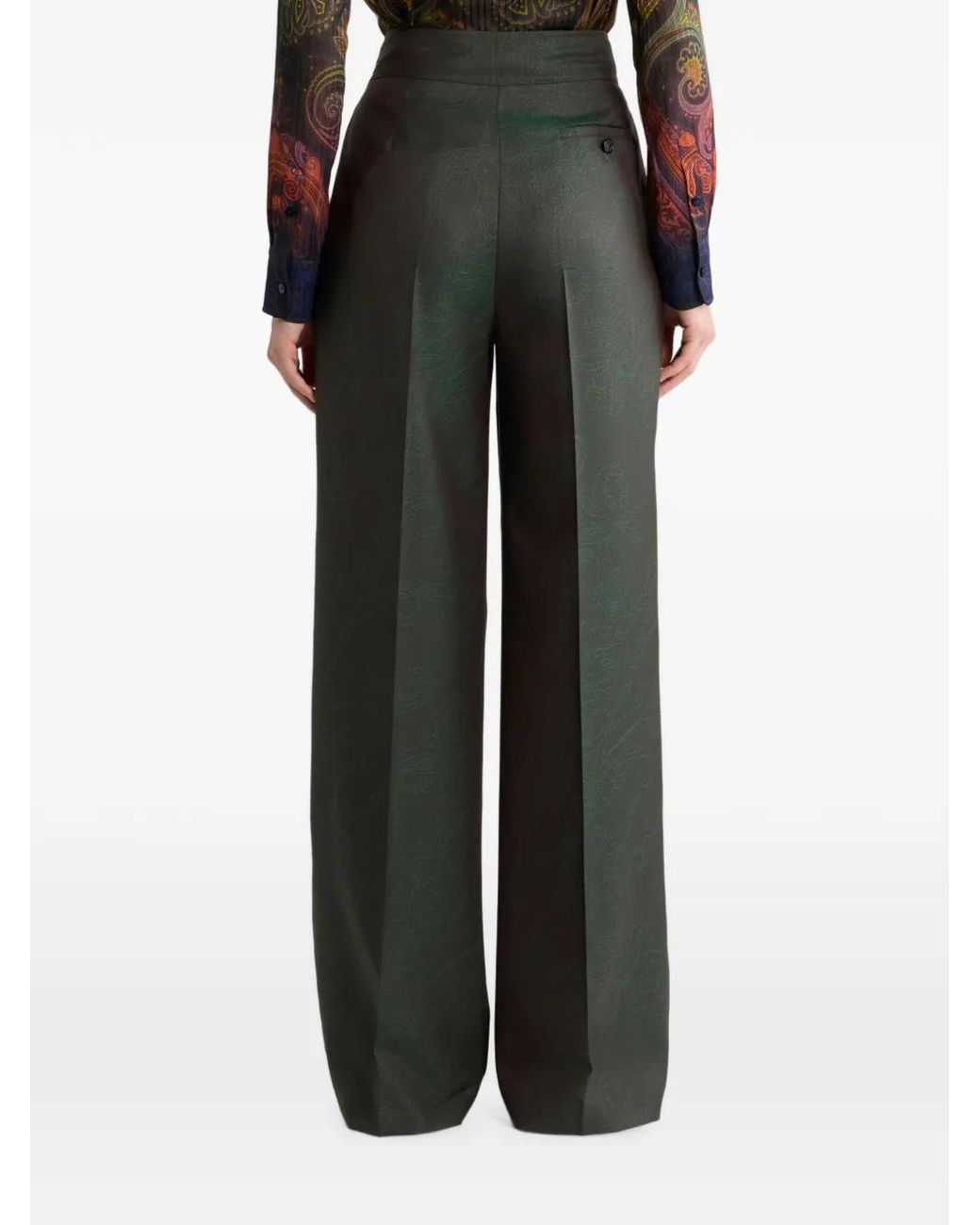 Etro Green Jacquard Wool Trousers With Pleats And Paisley Pattern