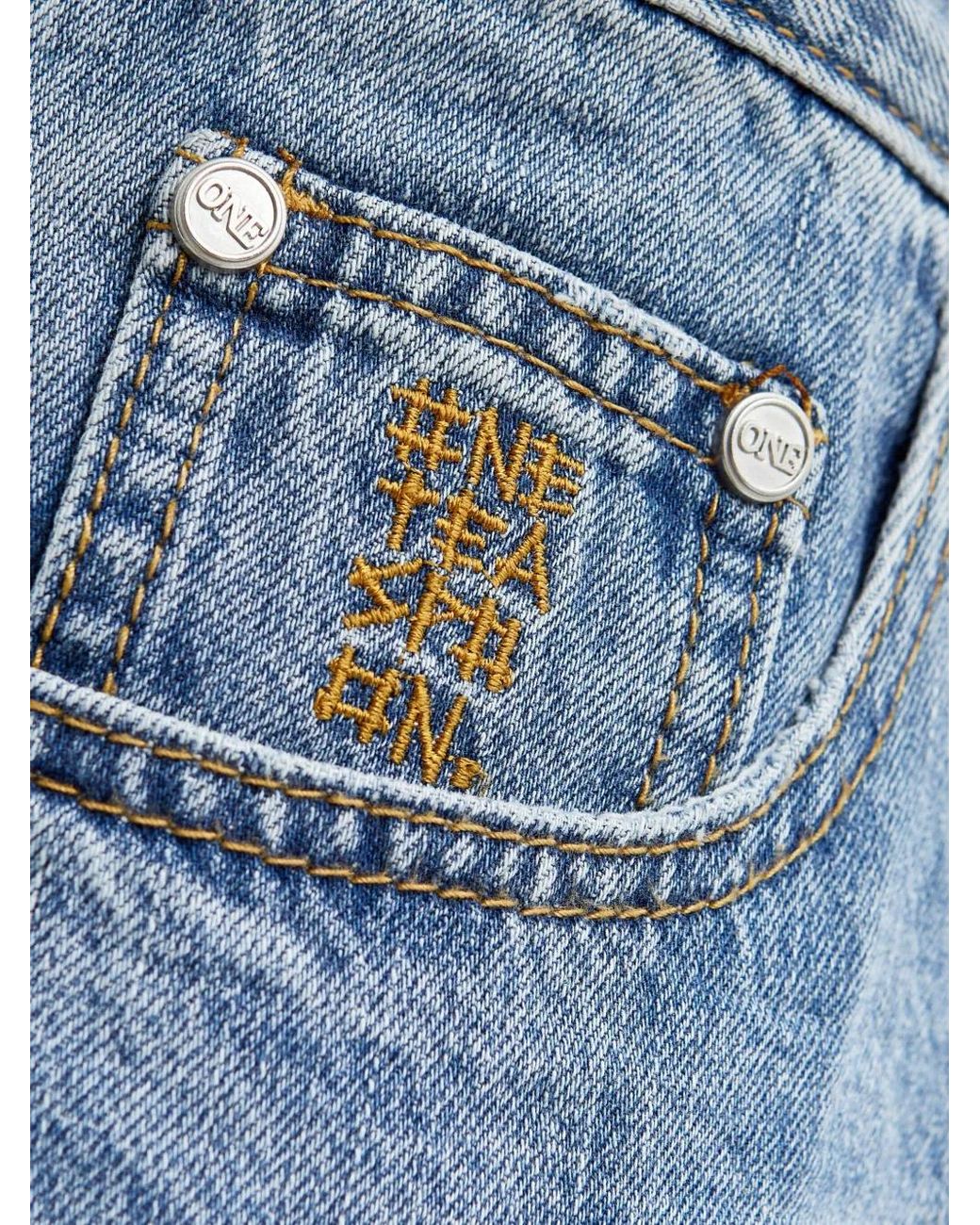One Teaspoon Blue Cuffed Five-Pocket Jeans