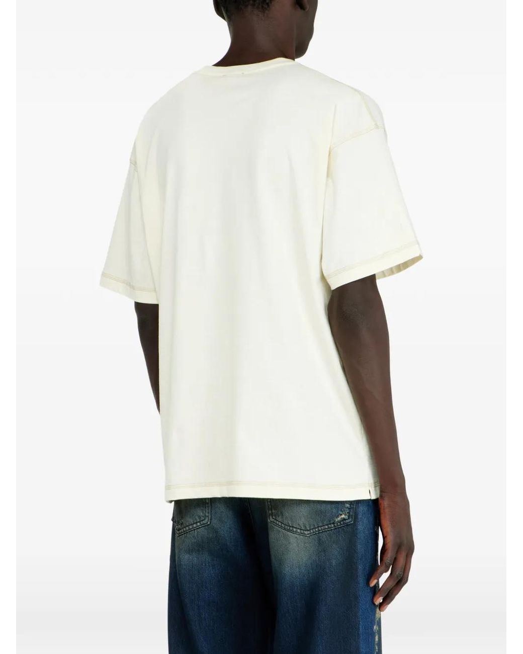 DIESEL White Embroidered-Patch T-Shirt for men