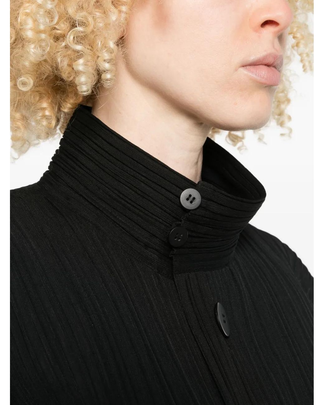 Pleats Please Issey Miyake Black Buttoned Coat