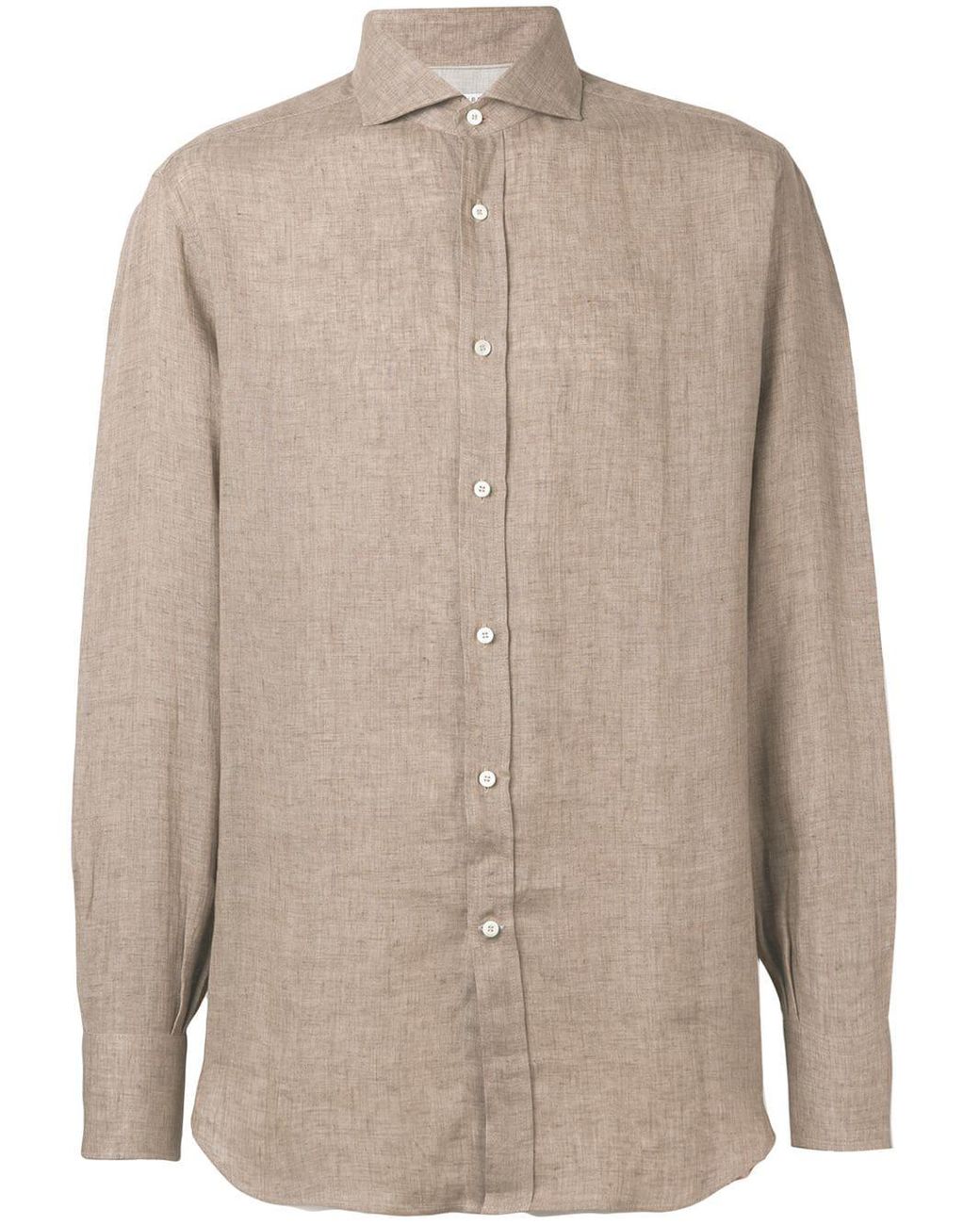 Brunello Cucinelli Linen Pointed Collar Shirt in Brown for Men - Save ...