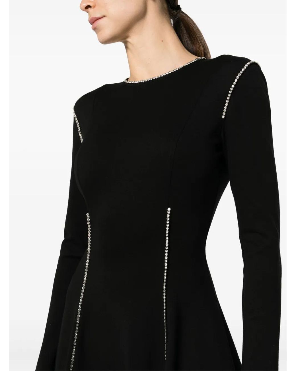 Nissa Black Rhinestone Embellished Viscose Dress