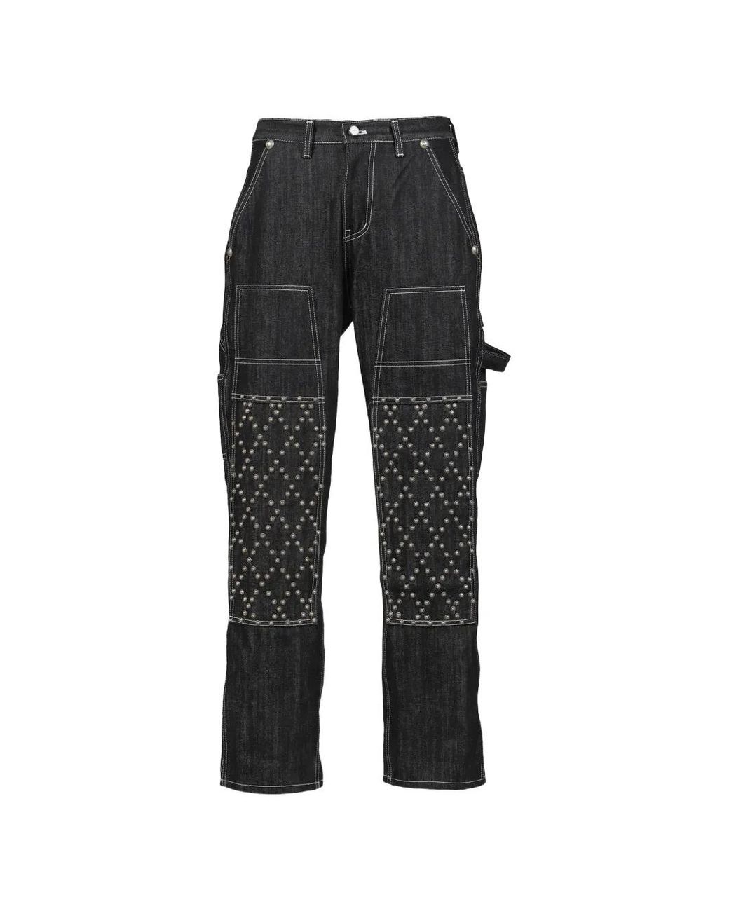 THUG CLUB Black Studded Double-Knee Jeans for men