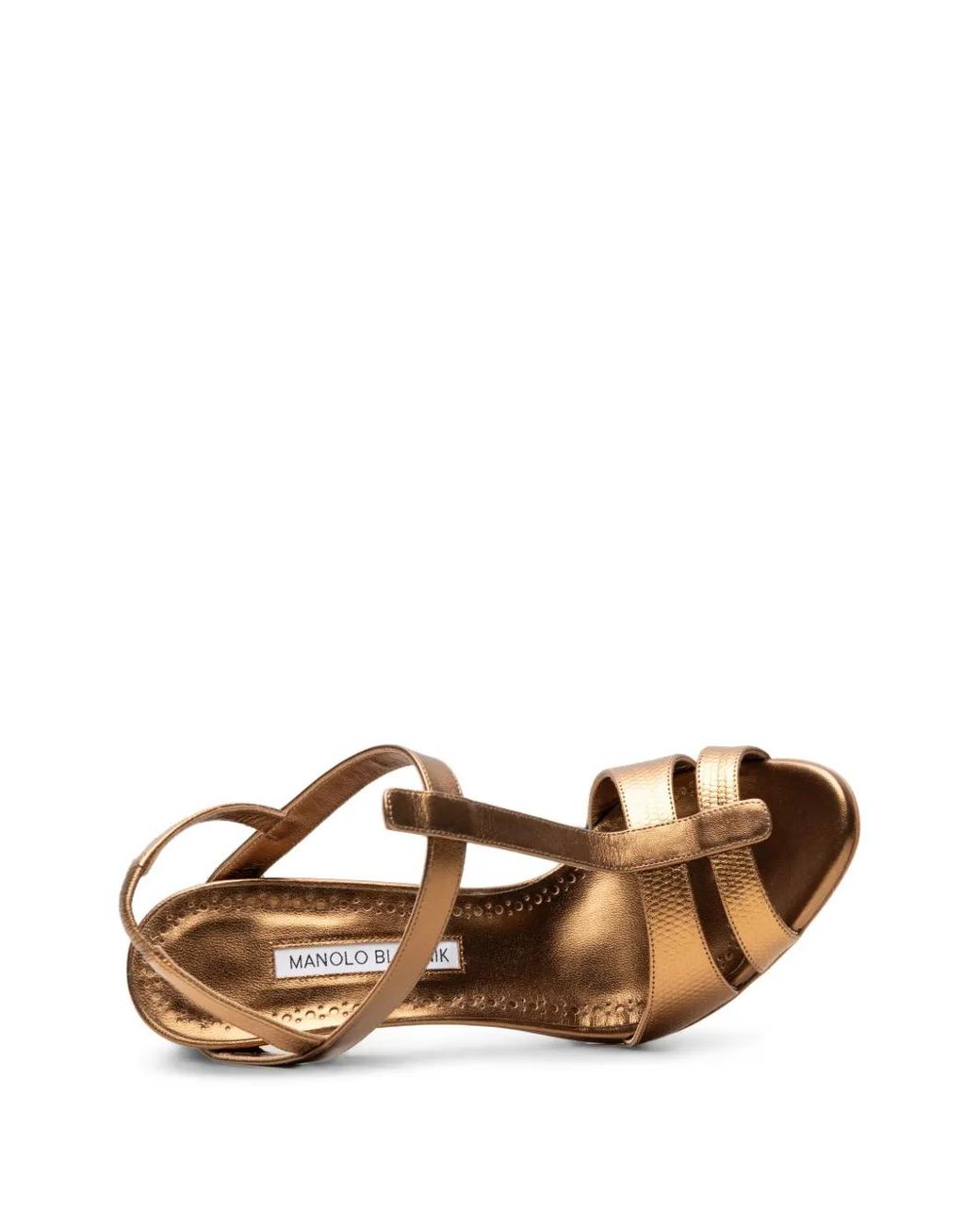 Manolo Blahnik Metallic Retaux T-Bar Sandals