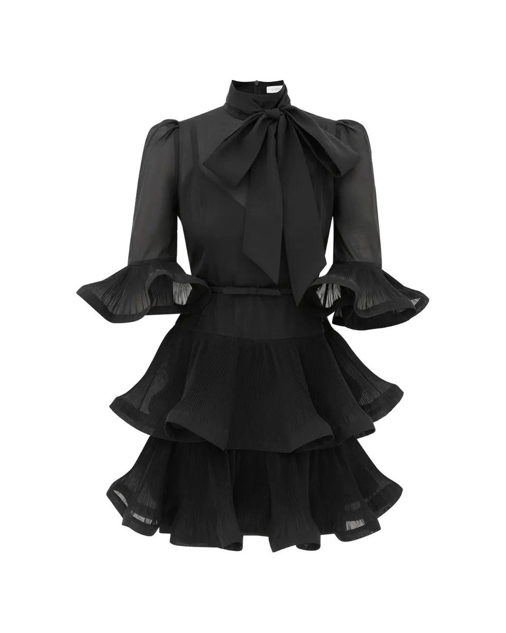 Zimmermann Black Pleated Sleeved Mini Dress