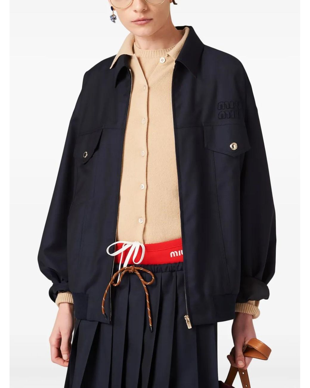 Miu Miu Blue Batavia Wool Bomber Jacket