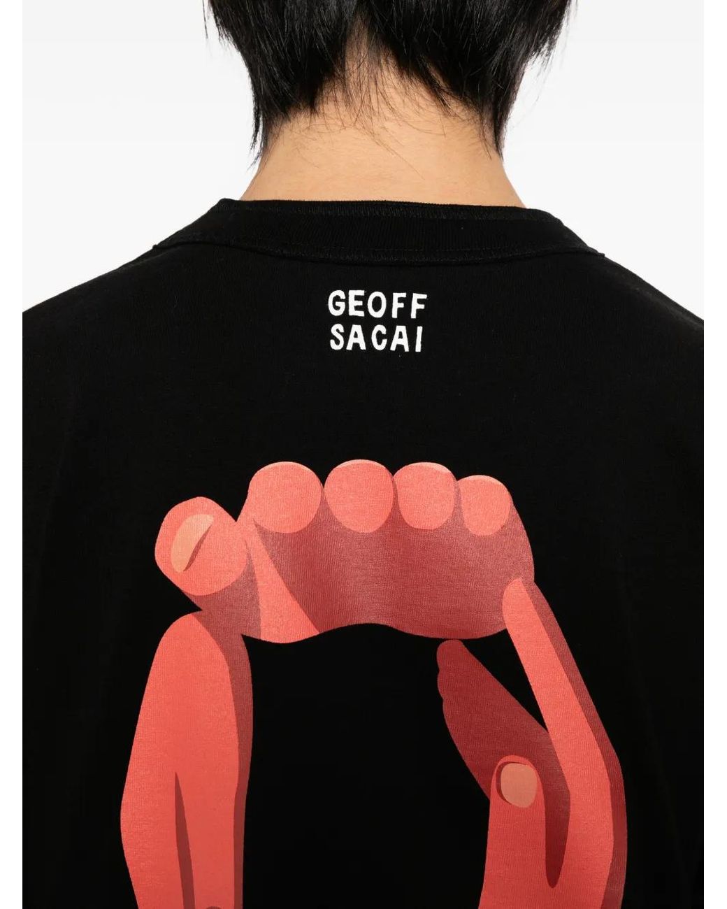 Sacai Black Graphic Crew Neck T-Shirt for men