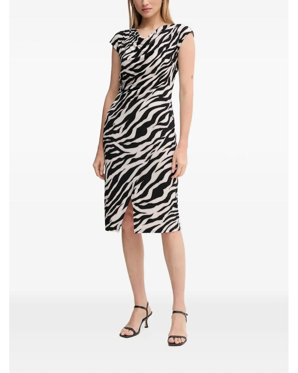 Joseph Ribkoff White Zebra-Pattern Midi Dress