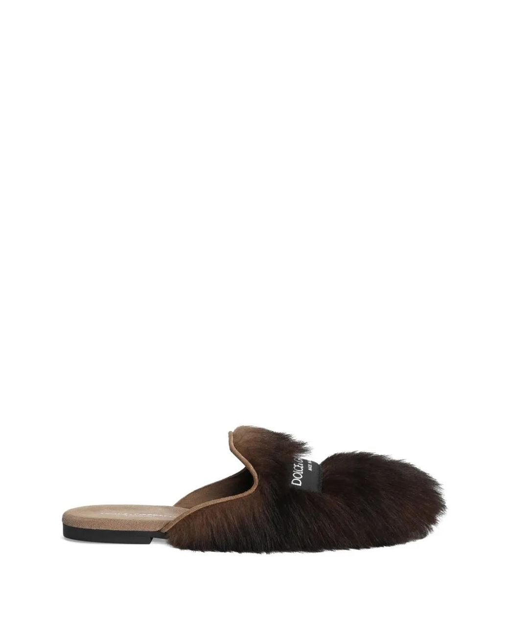 Dolce & Gabbana Black Shearling And Suede Slippers