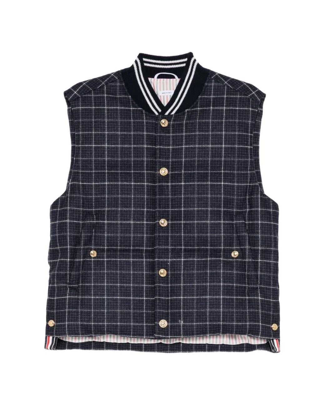 Thom Browne Blue Doudoune Sans Manches Garnie De Duvet À Boutonnage À Pressions for men