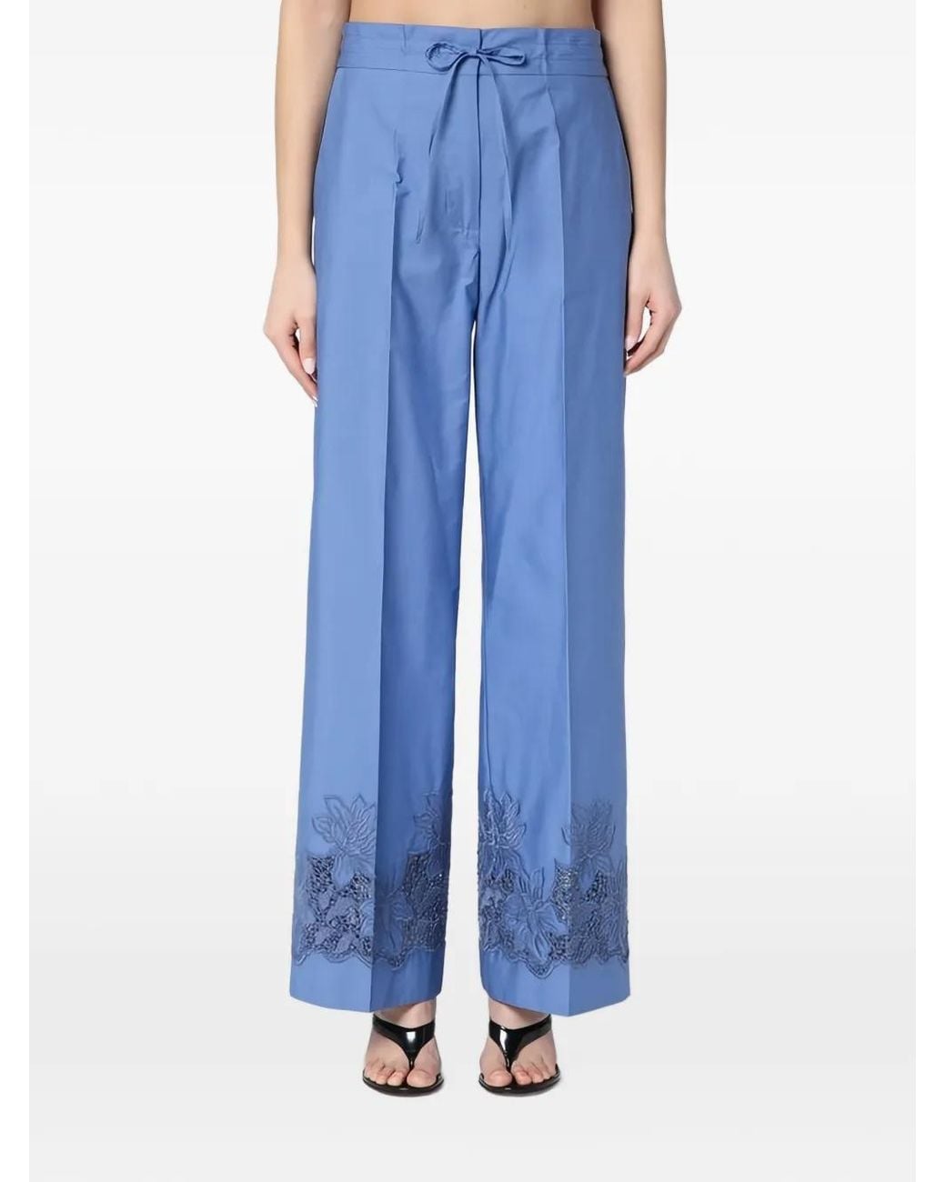 P.A.R.O.S.H. Blue Embroidered Poplin Trousers