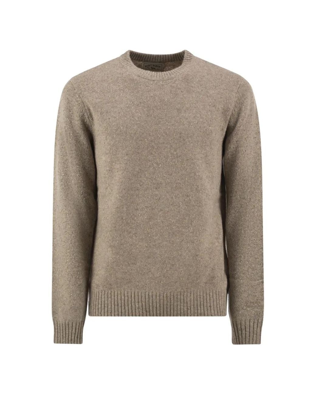 Mc2 Saint Barth Natural Khaki Regent Wool-Blend Donegal-Knit Crewneck Sweater for men