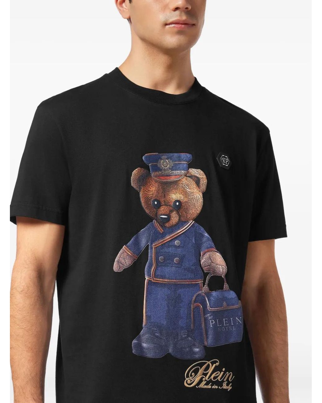 Philipp Plein Black Round Neck T-Shirt Teddy Doorman for men