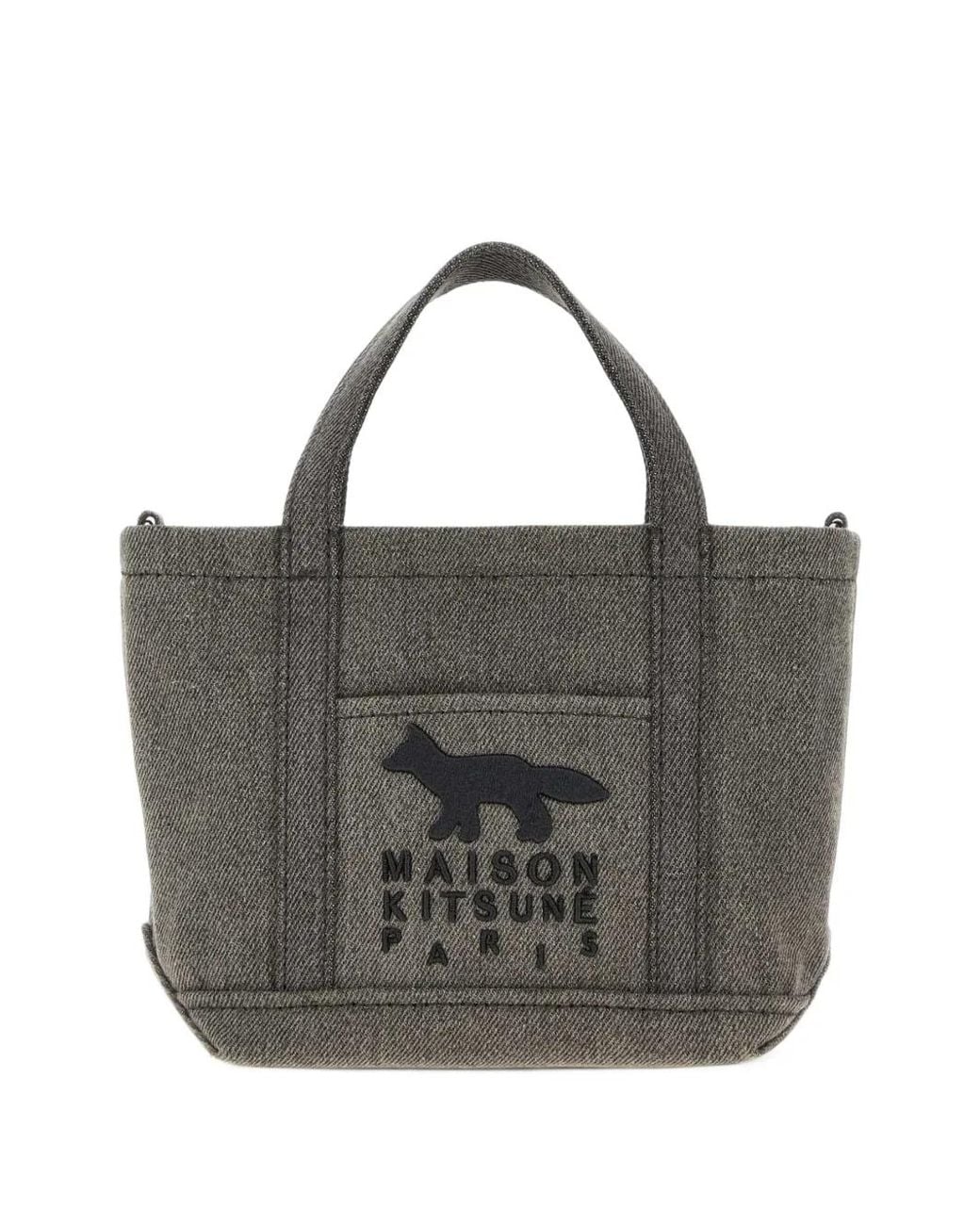 Maison Kitsuné Black Mini Profile Fox Denim Tote Bag