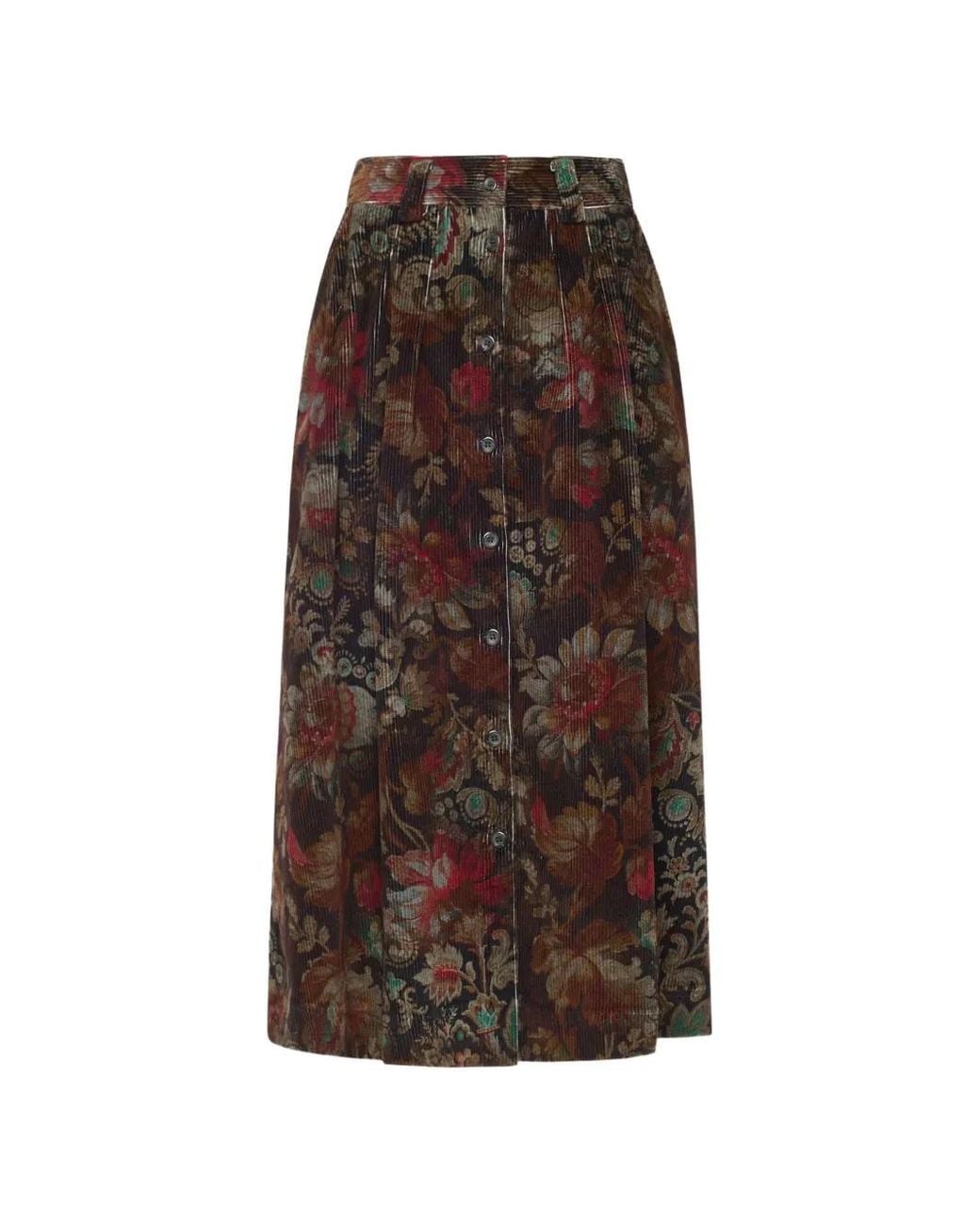 Pierre Louis Mascia Brown Floral-Print Corduroy Skirt