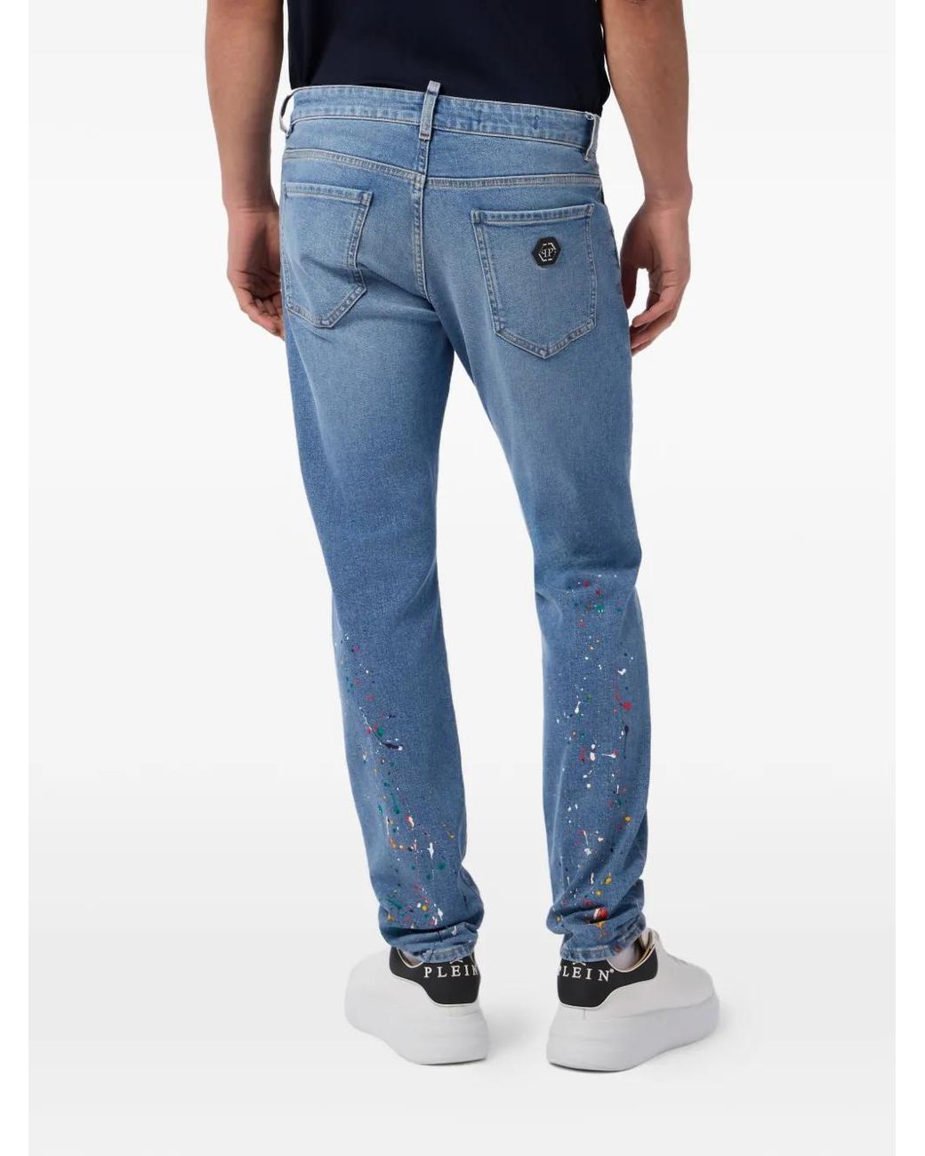 Philipp Plein Blue Paint-Splatter-Detail Straight Jeans for men