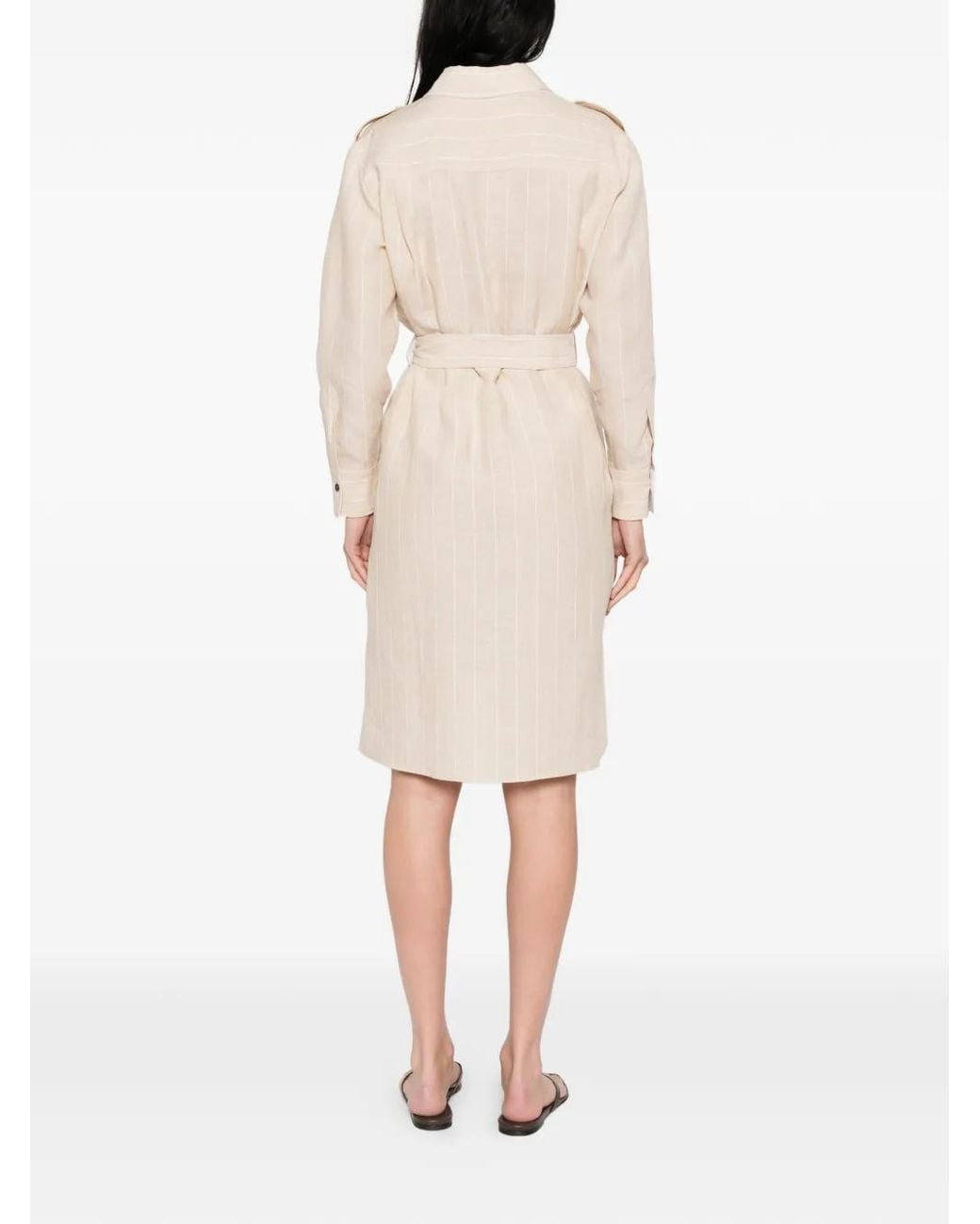 Kiton White Striped Belted Shirt Dress