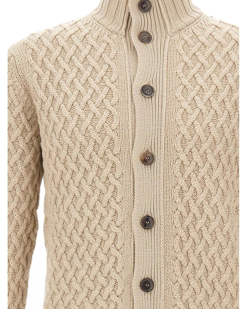 FILIPPO DE LAURENTIIS White Cable-Knit Button-Up Cardigan for men