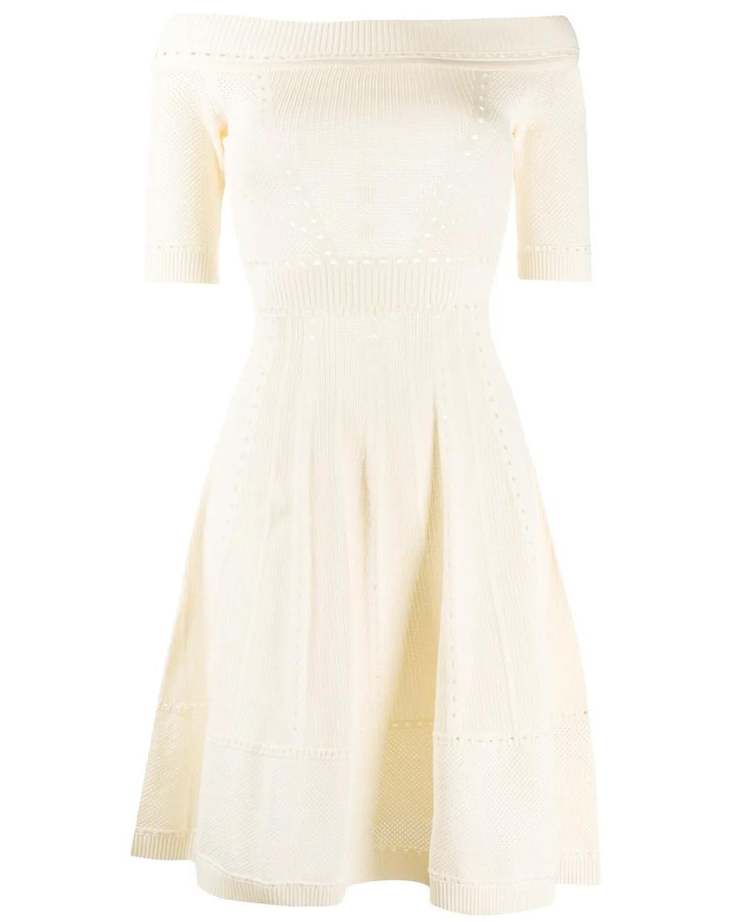 DSquared² White Open-Knit Flared Dress