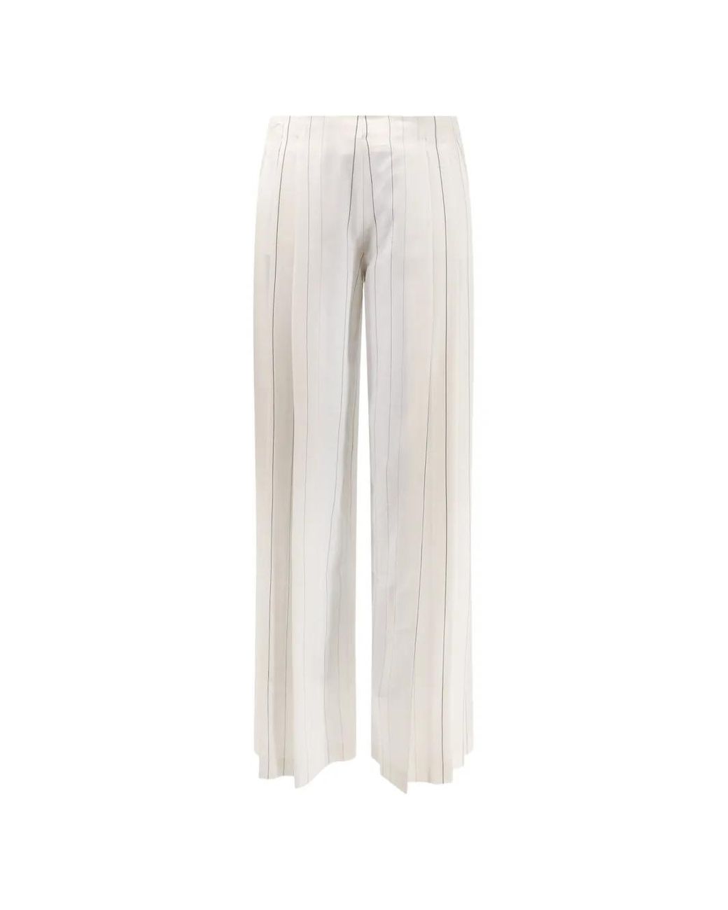 Semicouture White Adelina Striped Pleated Palazzo Pants