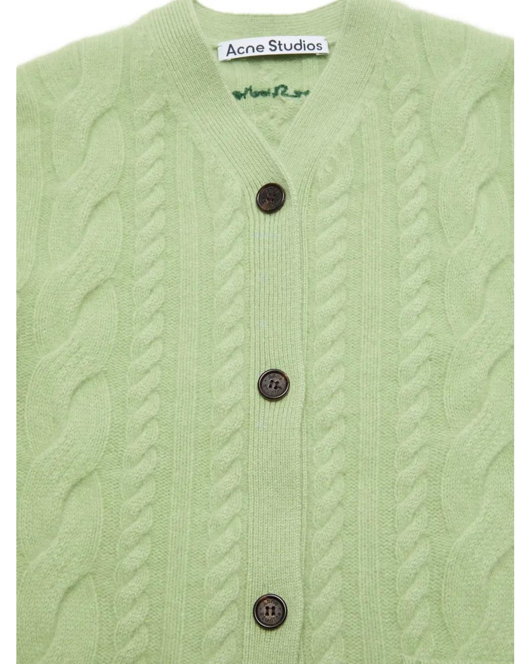 Acne Green Cashmere Cable-Knit Cardigan